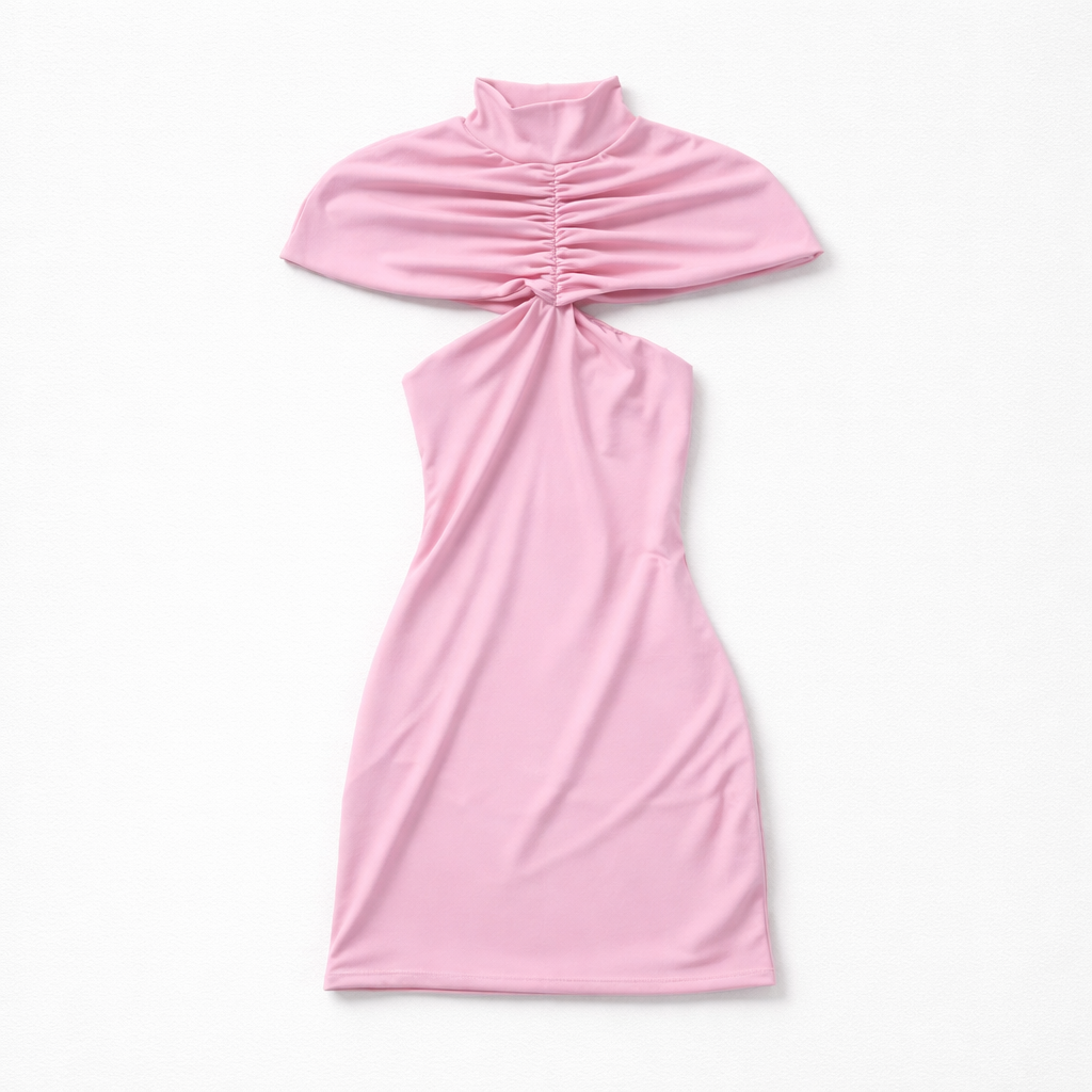 Mini Abito Asimmetrico Marrone con Drappeggio