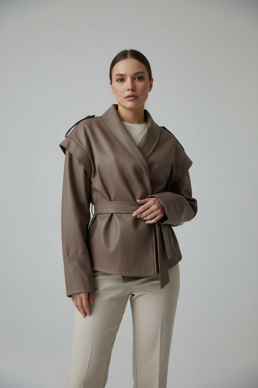 Giacca Trench Ecopelle Taupe